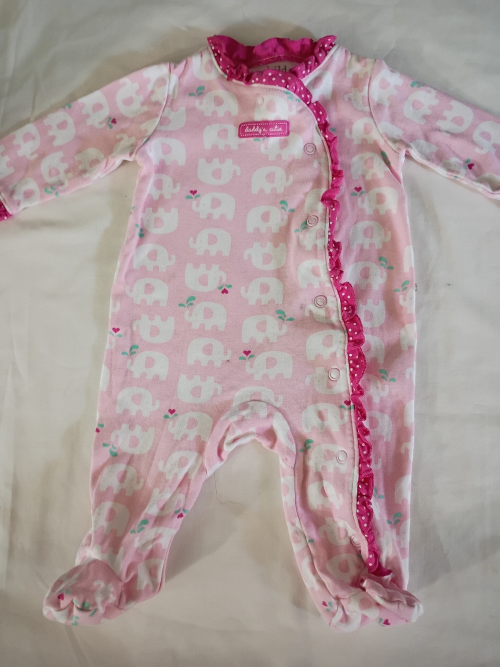 Baby Pink Elephant Footed One-Piece with Ruffle Trim